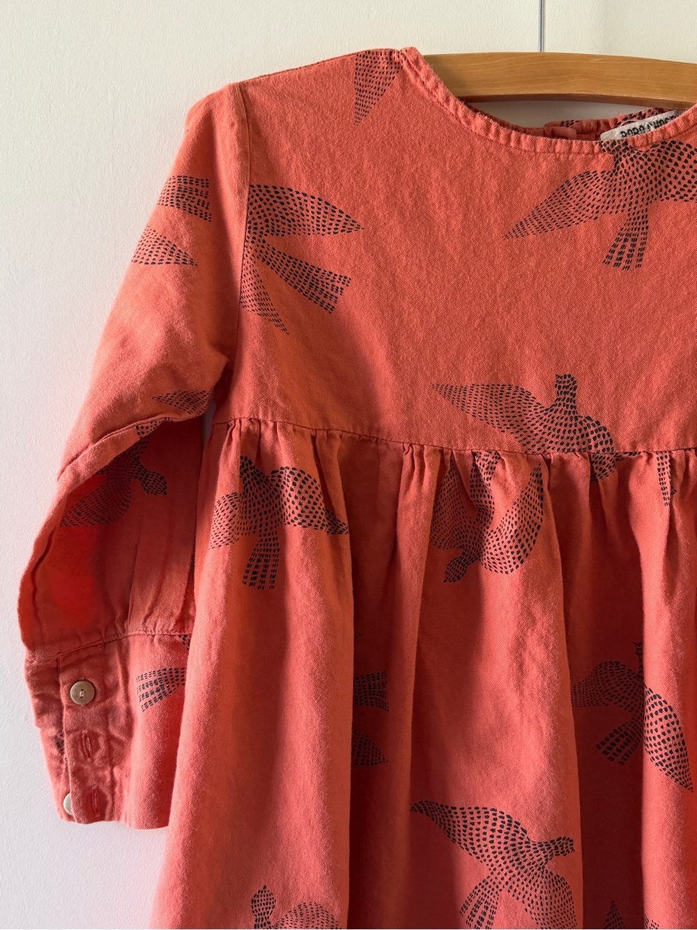 Bobo Choses Bird Print Woven Dress Coral Rust 4-5Y
